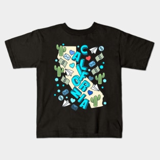 California Blue Color Map Doodle Kids T-Shirt